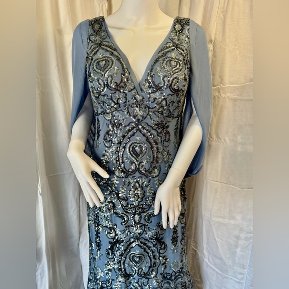 R&M RICHARDS Drape Back Sequin Embellished Gown - Picture 2 of 16